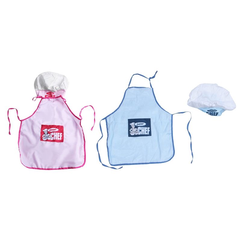 2 Set Childs Kids Chef Hat Apron Cooking Baking Boy Girl Chefs Junior Gift (Blue & Pink)