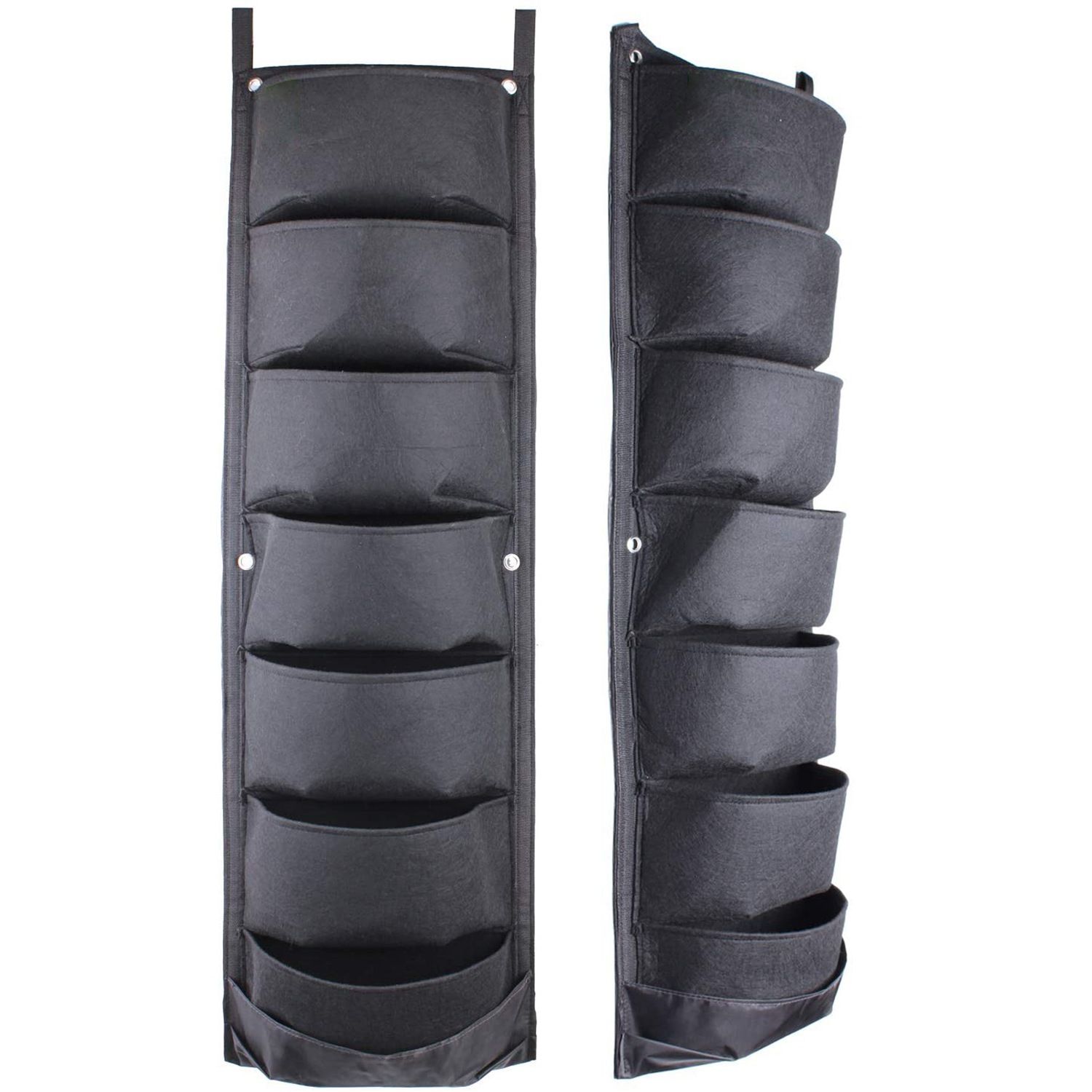 Vertical Hanging Garden Flower Pots with 7 Pockets, 2 Planting Bags for Balcony, Garden and Yard Decoration (Black)