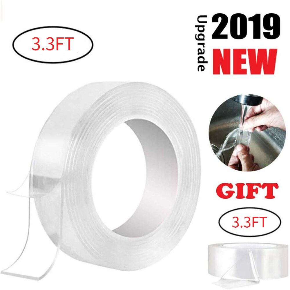 2 rolls Nano Tape Double Sided Tape Stick Grip Gel Reusable Nano Gel Pads 3.3 Foot Traceless Washable Adhesive Tape