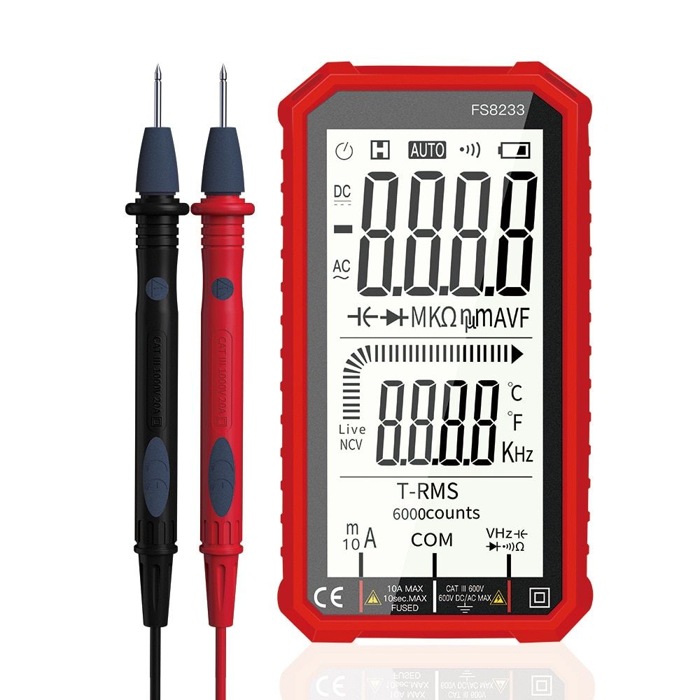 Ohm Hertz Capacitance Multimeter,FS8233 Tester,  1 pair of 1000V10A/20A test leads, suitable for general digital test leads