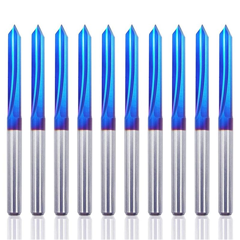 10Pcs Straight Groove 60 Degree V Bits Engraving Bits 2-Flute 1/8inch Shank 0.1mm Tip Carbide Router Bits Router Bits