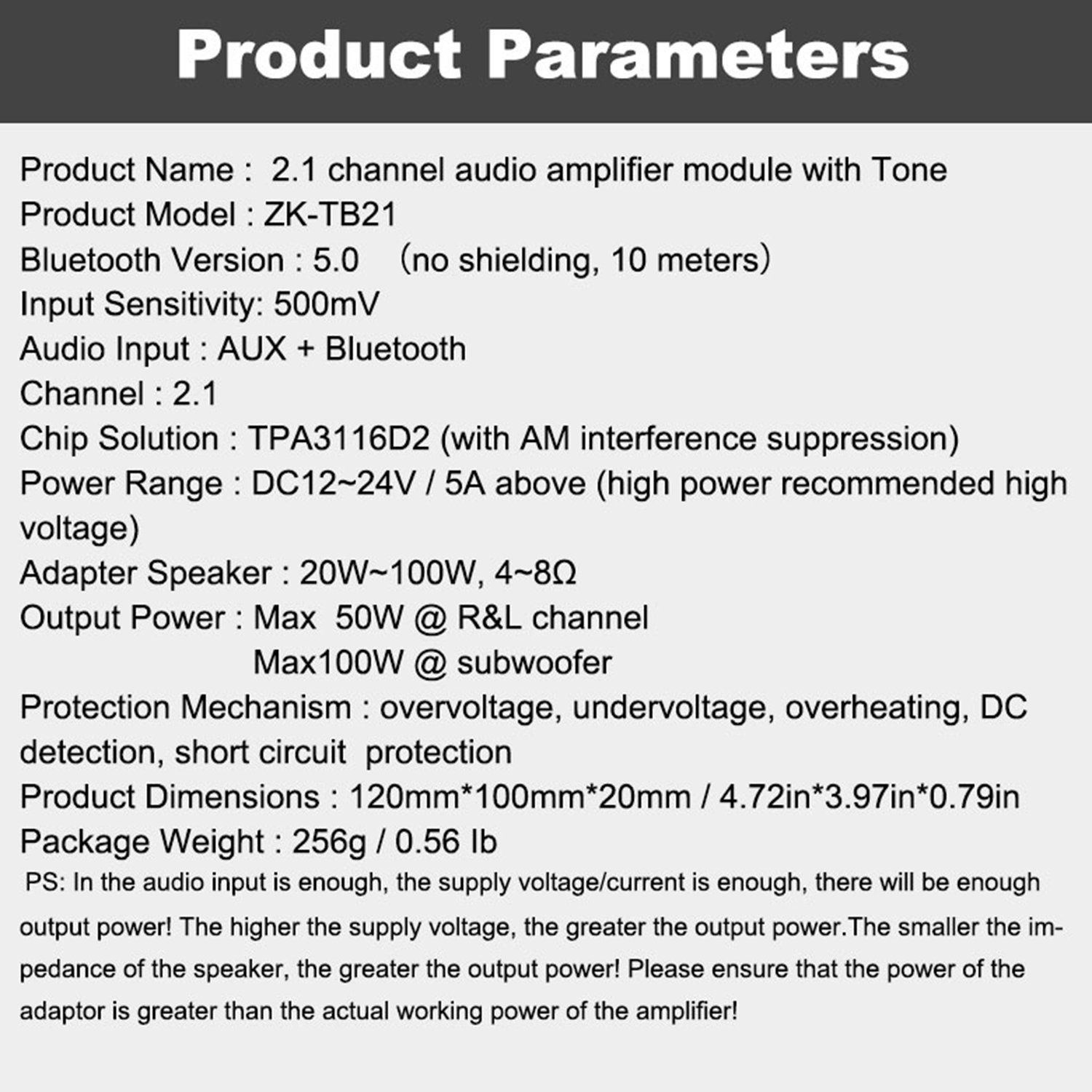 Practical Product ZK-TB21 TPA3116D2 Bluetooth 5.0 Subwoofer Amplifier Board
