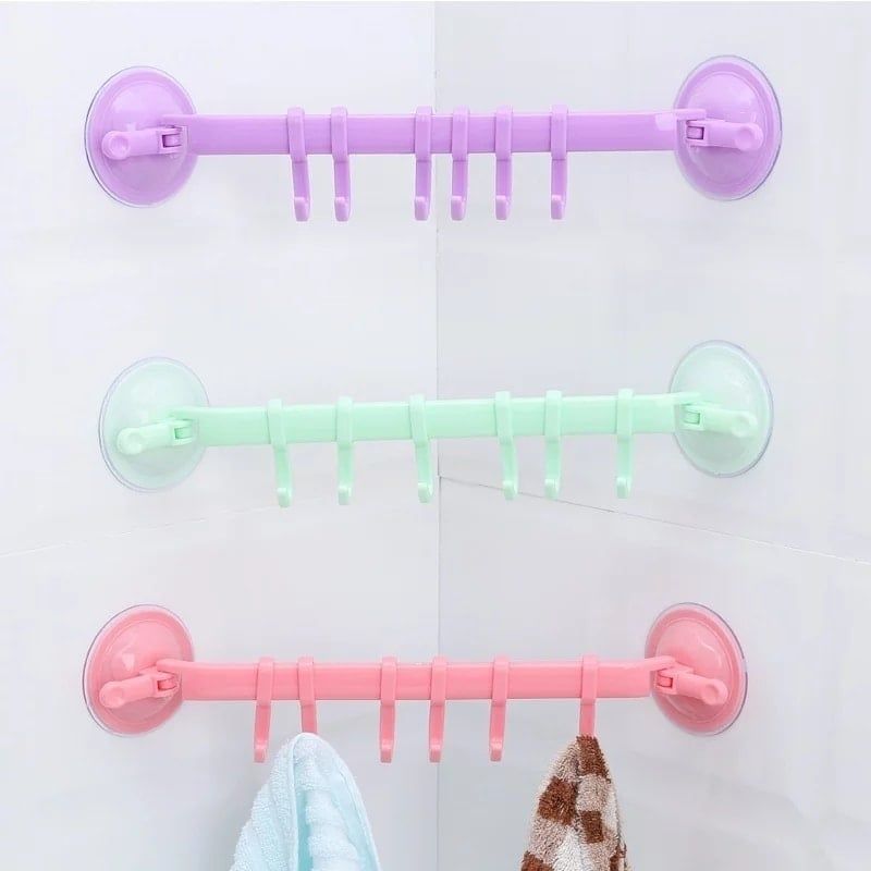bathroom corner 6 Hooks Towel Rack Suction Cup Bathroom Kitchen Wall Door Holder Sucker Hanger For Spoon Scoop. (use only for tiles & glass)