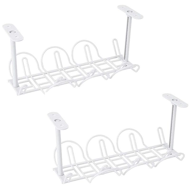 Desk Cable Management 2 Pack Cable Management Tray Wire Cable Tray Organizer for Office & Home, White