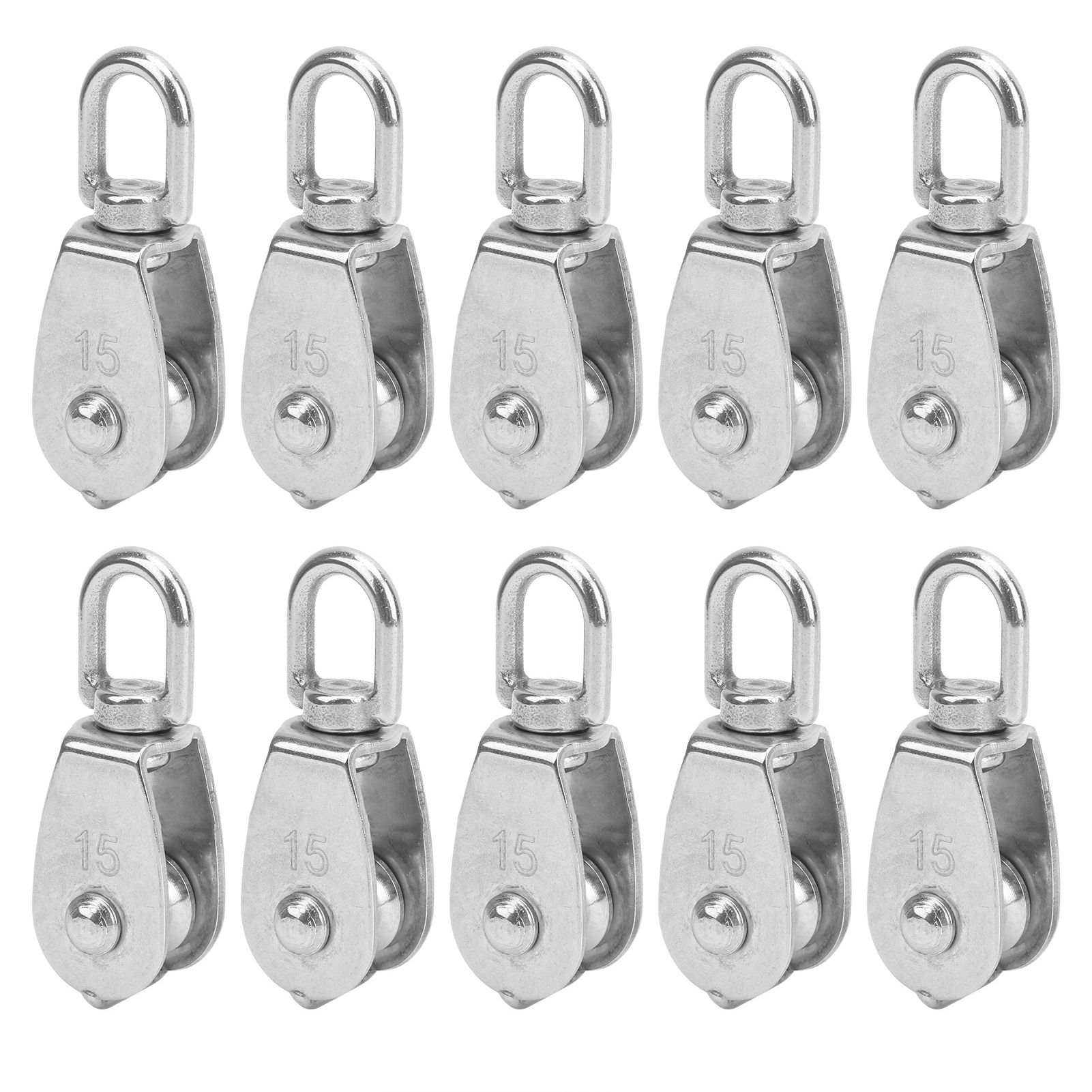 10PCS M15 Pulley Block 304 Stainless Steel Heavy Duty Traction Wheel