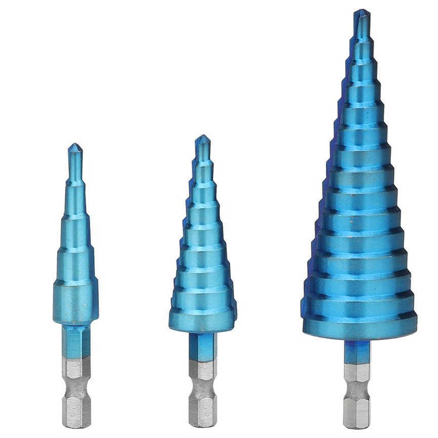 3pcs Blue Coating Hexagonal Shank Cone Step Drill Bit Pagoda for Sheet Metal