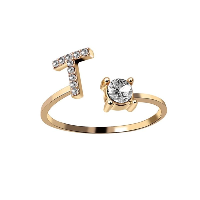 26 Letters Initial Tiny Rings Adjustable Opening Ring Alphabet Party Jewelry Rhinestone English Letters Rings Gift Jewellery D24