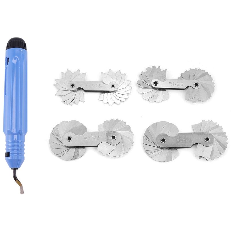 BRADOO- 11x Nb1100 Plastic Burr Handle with 10Pc Bs1010 Blades Hand Deburring Tool & 4Pcs Stainless Steel Radius Fillet Gauge