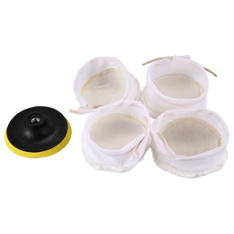 5Pcs Polisher/Buffer kit Soft Wool Bonnet Pad White