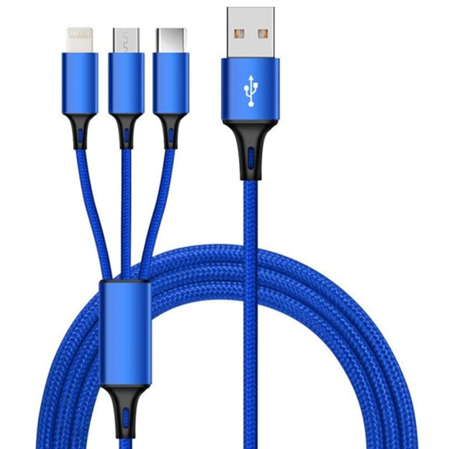 1.2M 3 in 1 Nylon Braided 3A Fast Charging USB Cable for Micro USB/ Type-C/ Lightning Factory Sale Price - Multi Plug - Multi Plug