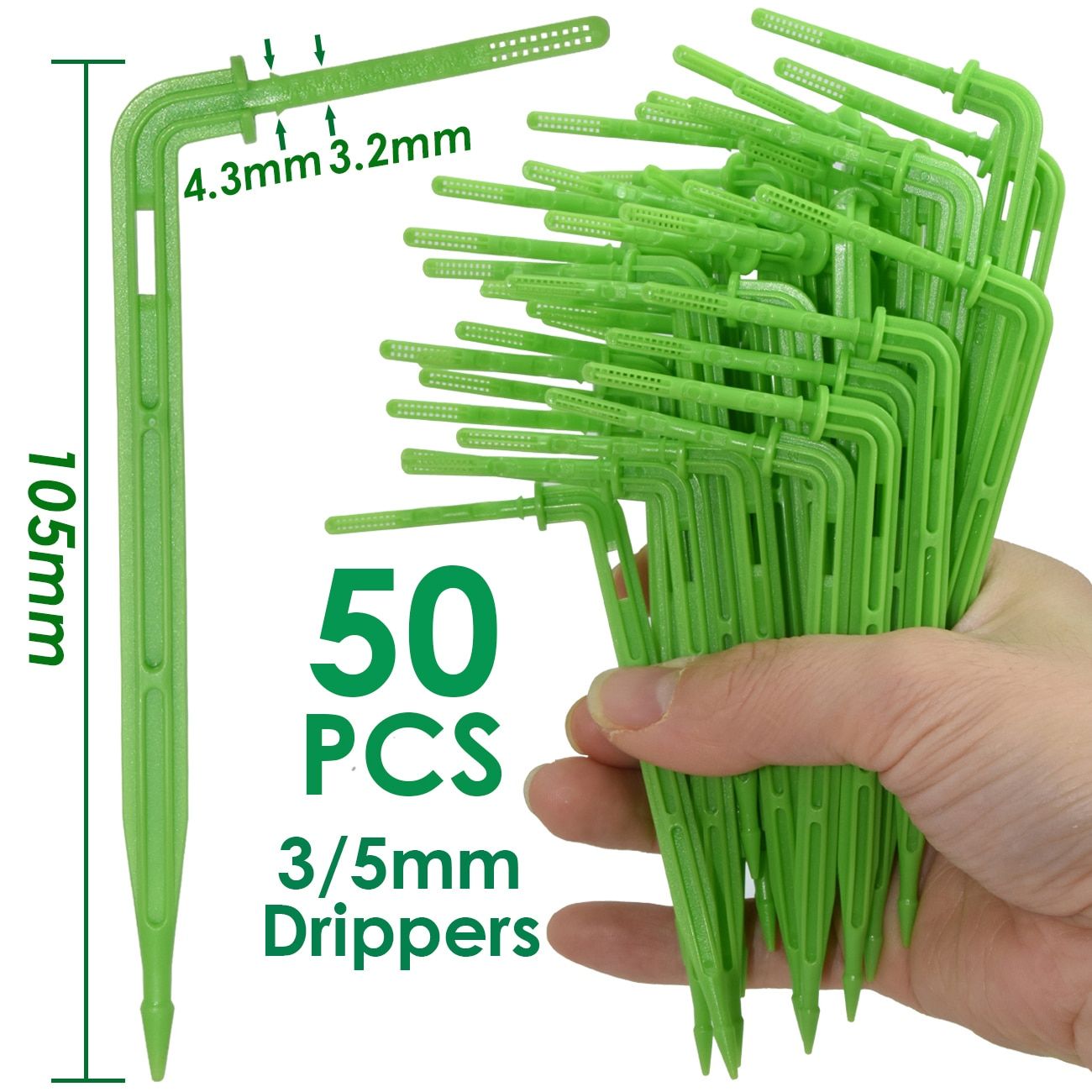 50PCS Bend Arrow Dripper Micro Drip Irrigation Kit Emitters for 3/5mm Hose Garden Watering Saving Micro Dripper Greenhouse