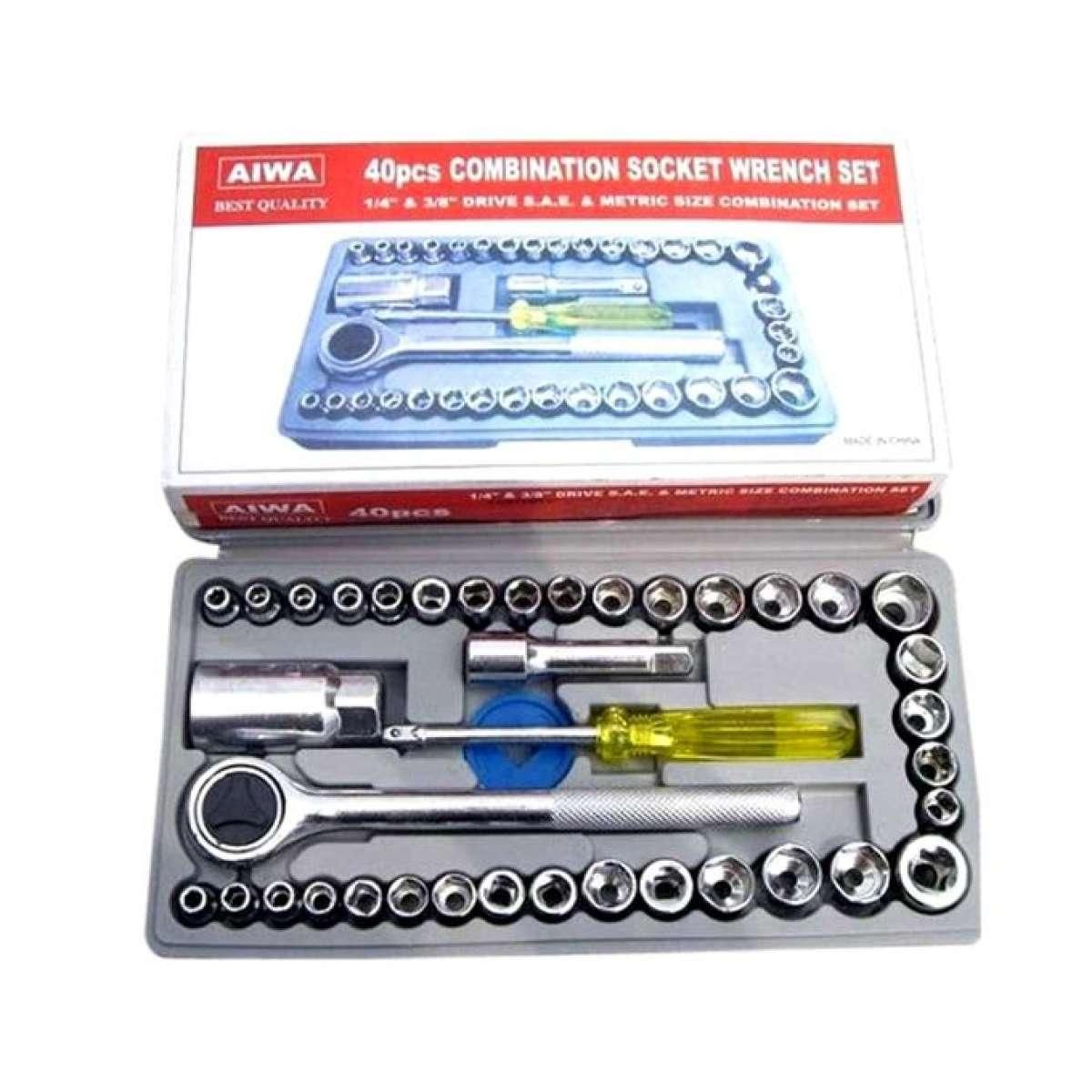 40 Pcs Combination Socket Wrench Set With Box - Silver
