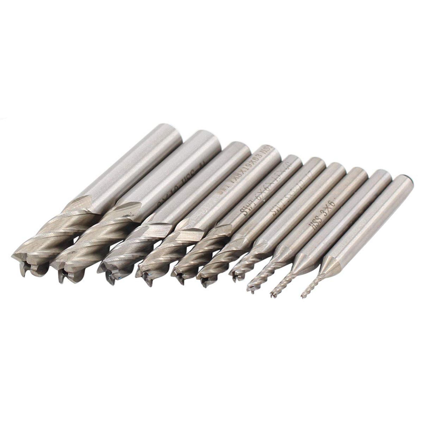10Pcs/Set Straight Shank 4-flute HSS Endlling Cutter Slot Drill BitsTool
