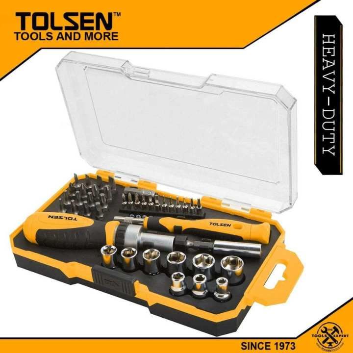 TOLSEN 42Pcs Bits & Ratchet Socket Set (1-4'' Drive) TPR Handle 20041