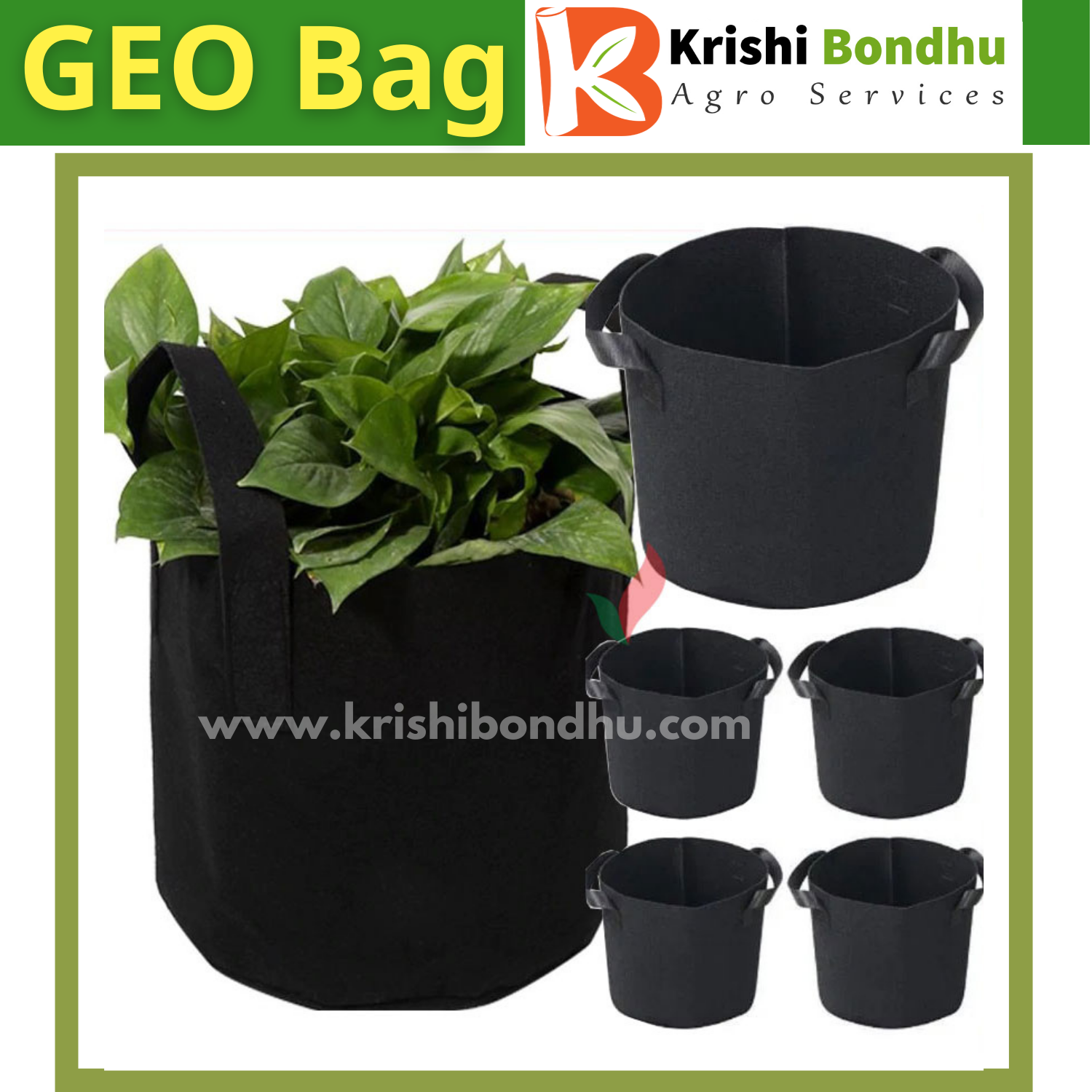 GEO Bag 5 Gallon ( Plant Grow Bags) -1 PCS, Black Color Fabric Tub / Synthetic Pot Plant Grow