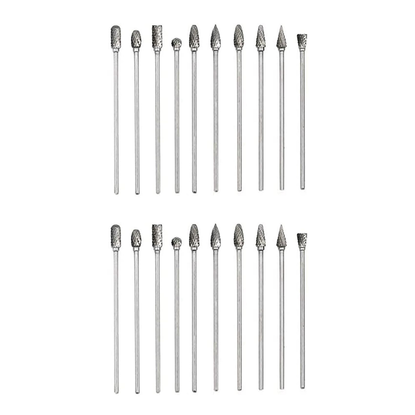 20Pc 4 Inch Long Double Cut Tungsten Solid Carbide Rotary Burrs Set 1/8 Inch(3mm) Shank Twist Drill Bit for Rotary Tools