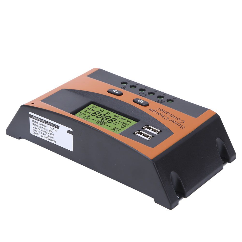 Solar Charge Controller Dual USB Automatic12/ 24V 20A PWM Panel Regulator