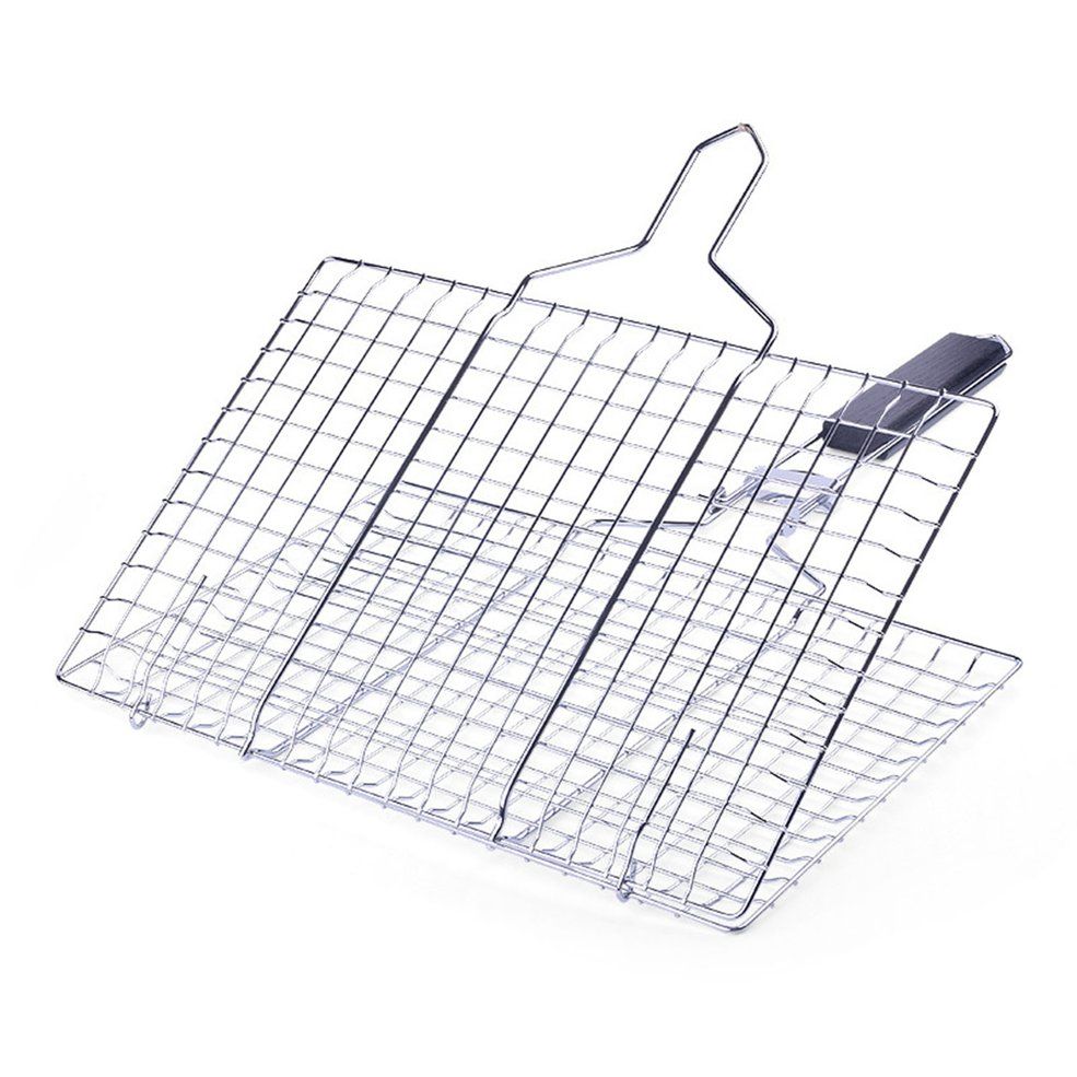 MA BBQ Stainless Steel Mesh Detachable Folding Grill Square Vegetable Basket Mat-silver