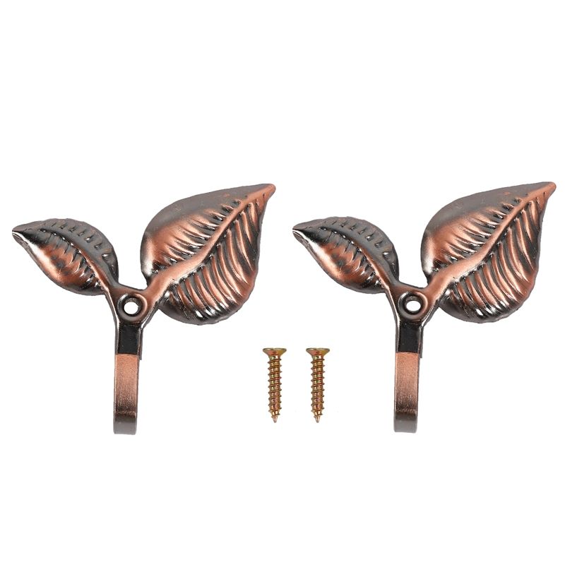 2 x Iron Leaf Shaped Curtain Tie backs Holders Wall Hooks Home Decor, Red Bronze