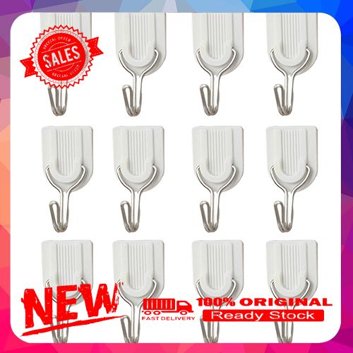 12Pcs Self Adhesive Bathroom Kitchen Stick On Wall Door Towel Holder Hook Hanger