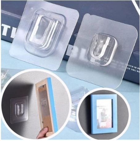 2Pcs Double Adhesive Tape Wall Hooks Waterproof Transparent Suction Cup Adhesive Hooks Reusable Seamless Hanging Hook