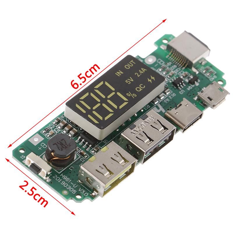TOP CLASS Power Bank Circuit Dual USB 5V 2.4A Type-C Micro Lightning USB Mobile Power Bank 18650 Charging Module Lithium Battery Charger Board Circuit Overcharge Overdischarge Short Protection Adapters
