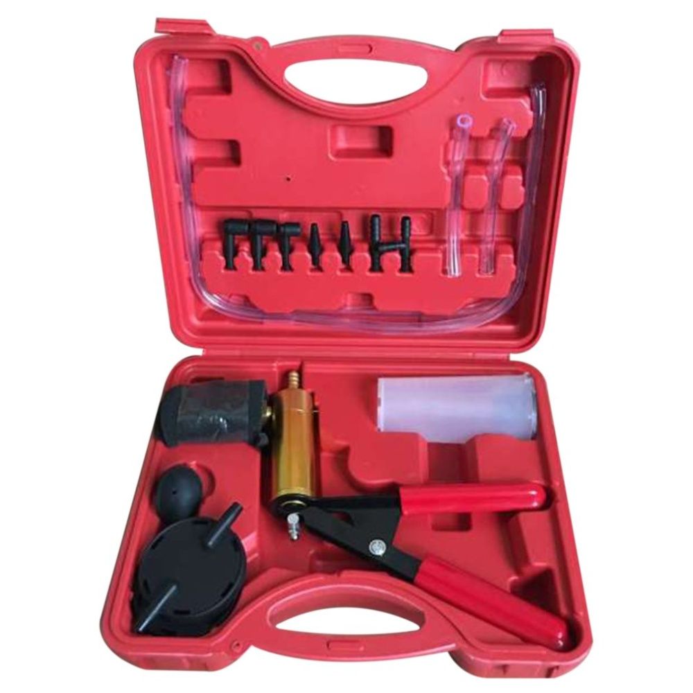 Hand Held Vacuum Pump Tester Set And Brake Bleeder Kit Car Motorbike Pump Red