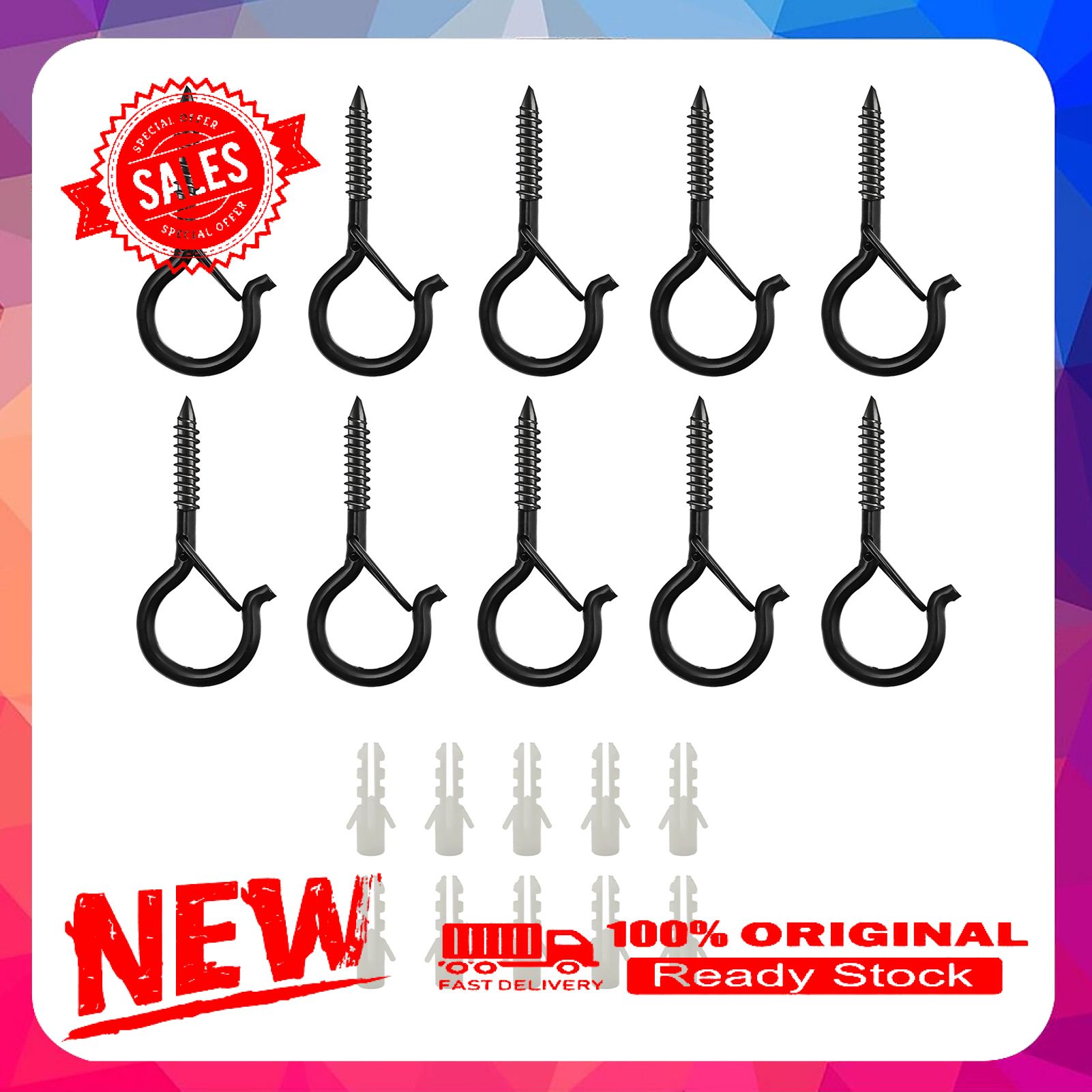 10 Set Good Bearing Capacity Hanger Hook Stable Metal Anti-rust Wide Application Wall Hook for Balcony