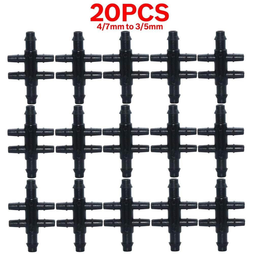 20PCS 6-Way Drip Irrigation 1/4 to 1/8 Inch Barbed Connector Adapter for 4/7mm to 3/5mm Hose Water Pipe Repair Garden Tool