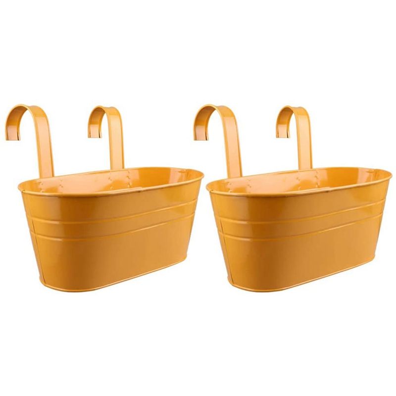 2 Pcs Flower Pot with Detachable Hook, Balcony Railing Terrace Garden Outdoor Decorative Flower Pot