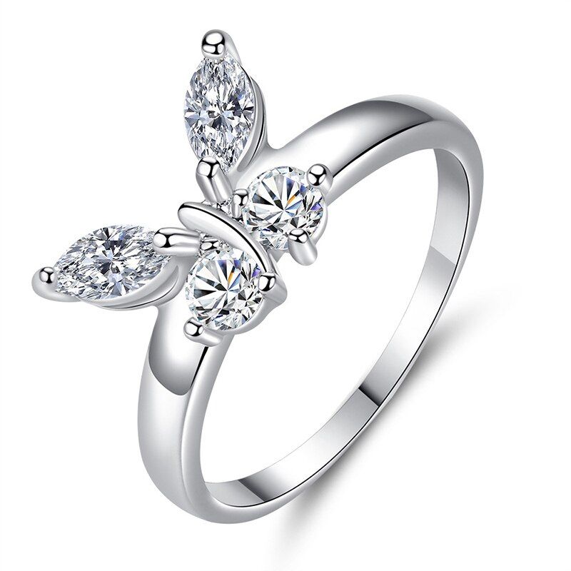 CA-117 White Pure Zircon Ring Butterfly Shiny Lady Luxury Ring Accessories Fashion Party Birthday Girlfriend Satisfaction Gift