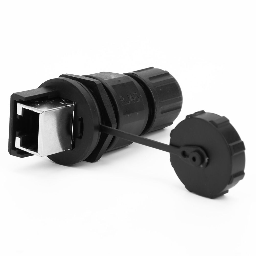 RJ45 Ethernet Connector 180° Water Dust Proof Adapter Black Outdoor 8 Pin