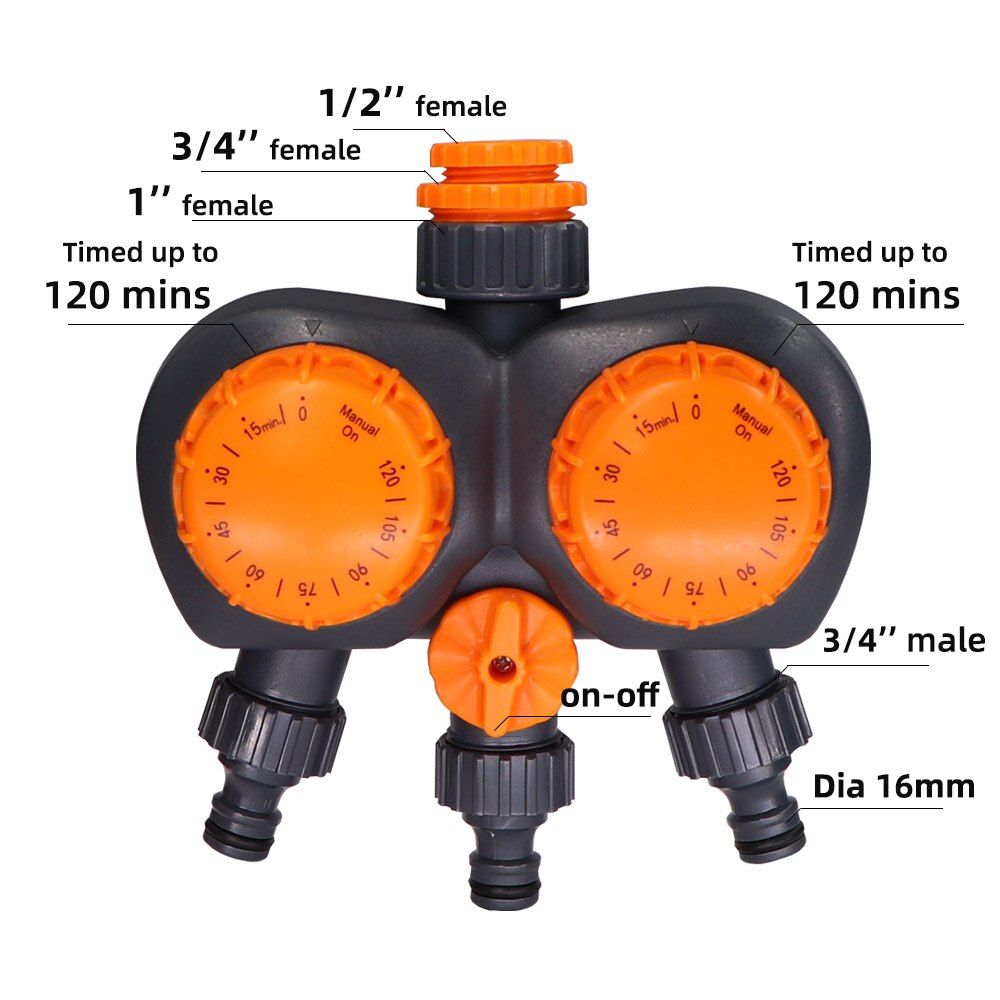 1/2"  3/4"  1"  Mechanical Timer 120 Minutes Manual Controller 16mm Hose Connection Port Garden Irrigation Watering Timing Tool
