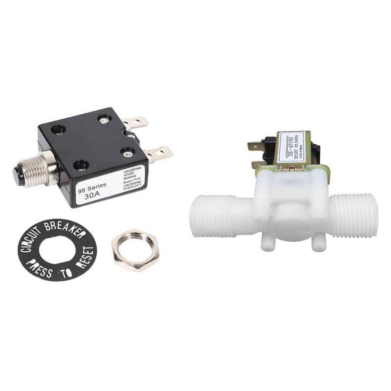 1 Pcs 30A 125/250VAC 50VDC Circuit Thermal Breaker Thermal Protector & 1 Pcs Electric Solenoid Valve