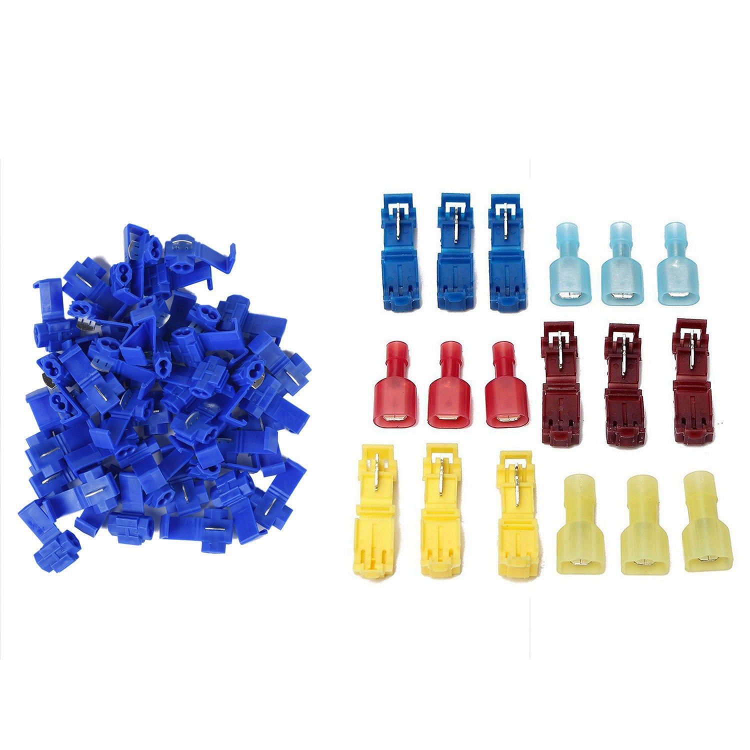 50Pcs Quick Splice Connectors Lock Wire Terminals Crimp Electrical Electric - Blue & 60Pcs Quick Splice Electrical Wire Terminals PP Insulated Female Spade Connectors Kit