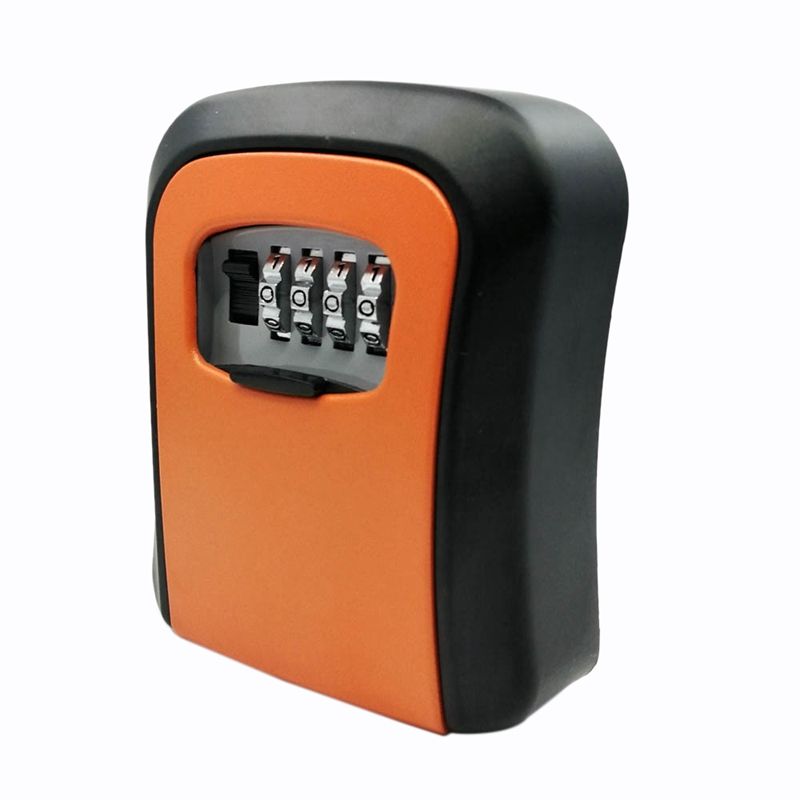 Orange Password Key Lock Box Wall Mounted Zinc Alloy Key Box Weatherproof 4 Digit Combination Key Storage Lock Box