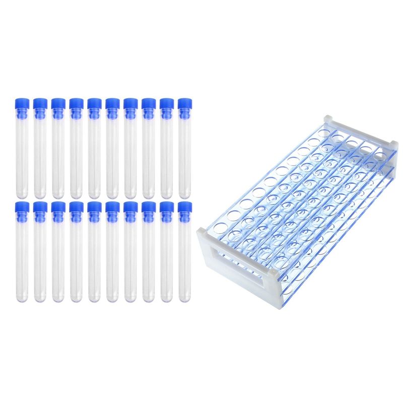 20 Pcs Not Graduated Plastic Test Tube Lab Test Tool with Plastic Test Tube Stand Bracket Rack for 12-13MM Test Tubes 50 Hole Positions