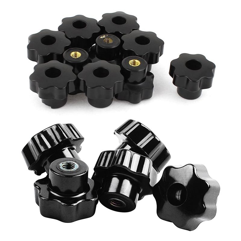 5 Pcs Black Star Grip Knobs, Female Thread Diameter 8Mm & 10 Pcs Gold + Black 32Mm Dia M6 Thread Screw
