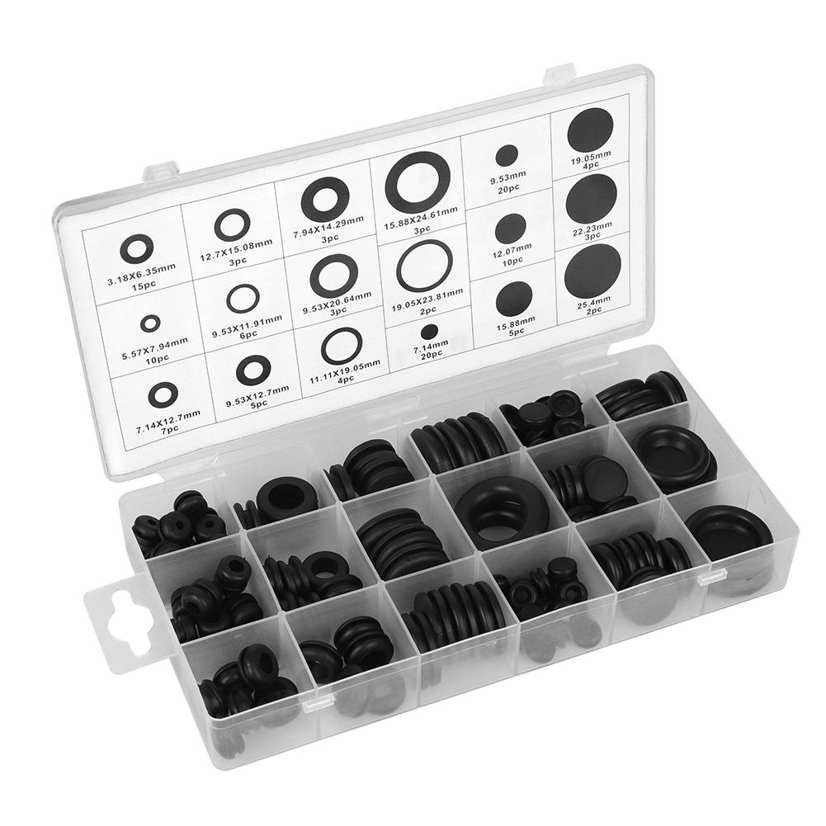 125Pcs Rubber Grommet Assortment Kit Electrical Wire Gasket Washer Seal Set