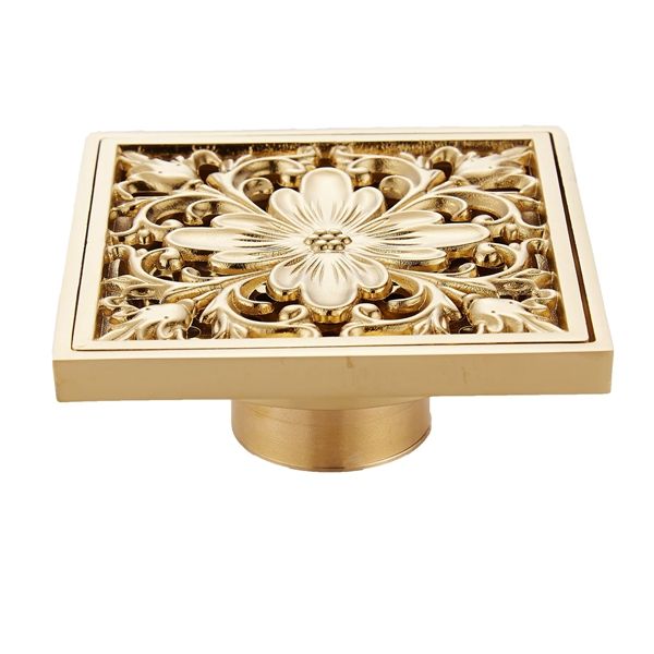 Gold Square Floor Drain Shower Ground Drainer with Strainer Filter Drainage Clean for Bathroom Washroom
