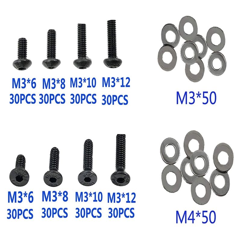 341 PCS RC Screws Kit Repair Tool M3 Flat Head/Round Head &M3 M4 Flat Washers for Traxxas Tamiya SCX10 HPI RC Car Parts