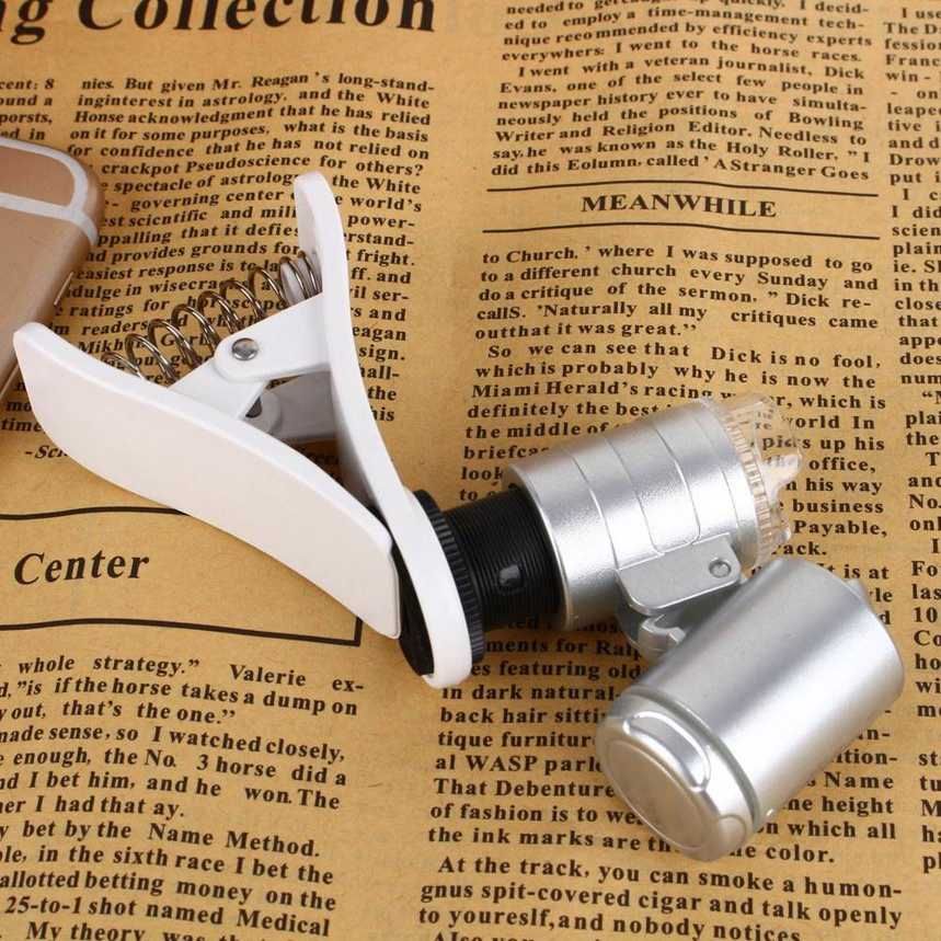 9882W Mini 60X Clip Type Cellphone LED Microscope Magnifier Glass Lens