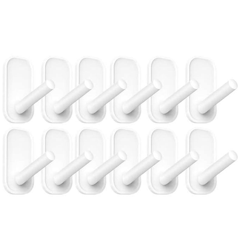 Harmony Hooks for Hanging, Heavy Duty Wall Hooks, Towel Hooks for Bathrooms 12 Value Pack, Frosted Strips Hooks White Decorate