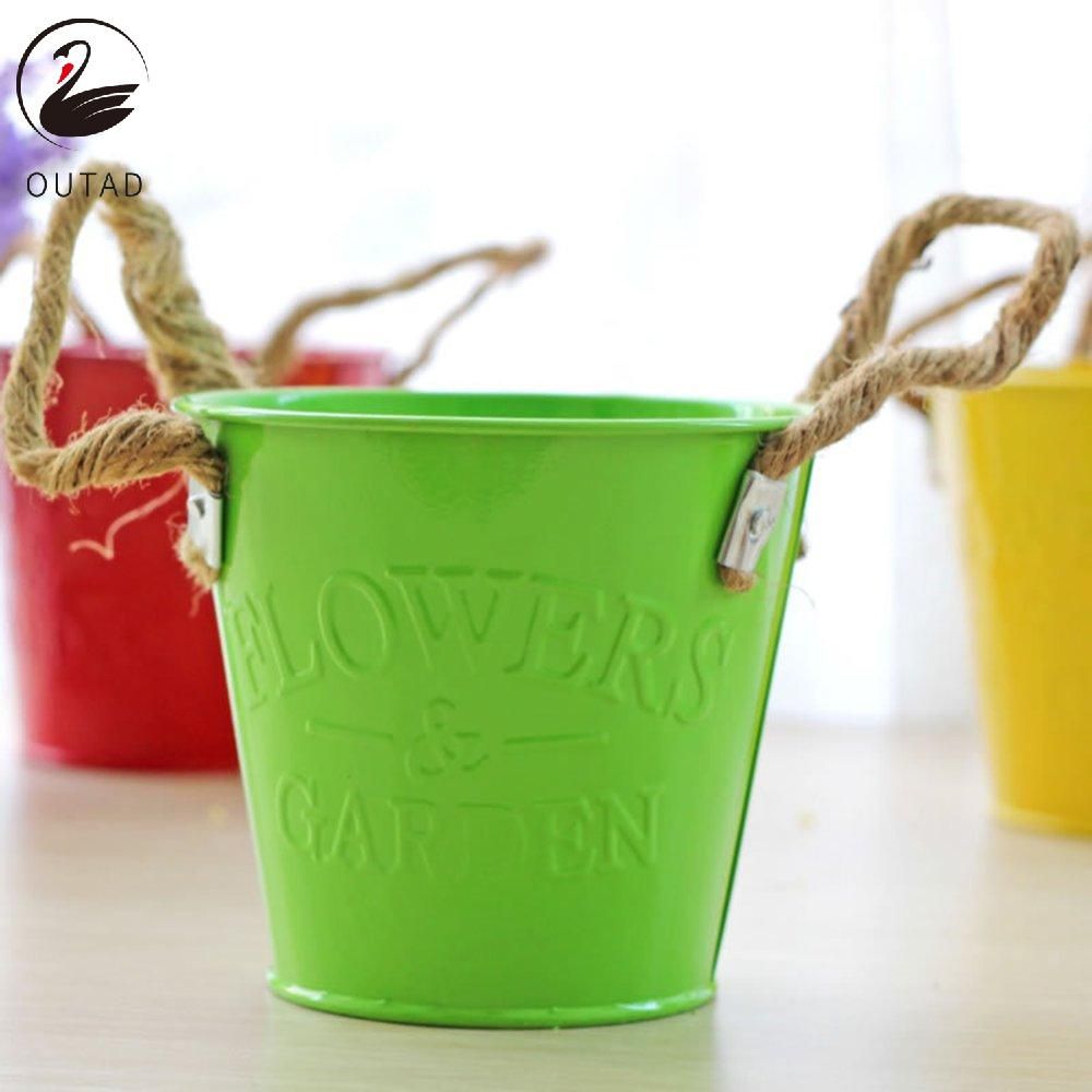 Gardening Flower Pot Potted Mini Iron Bucket Flower Ornament Decoration