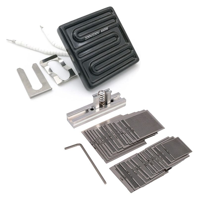 1 Set Top Ceramic Heater Heating Plate & 1 Set Direct Heating Bga Stencils Templates + Fixture Tin Solder Ball Tools