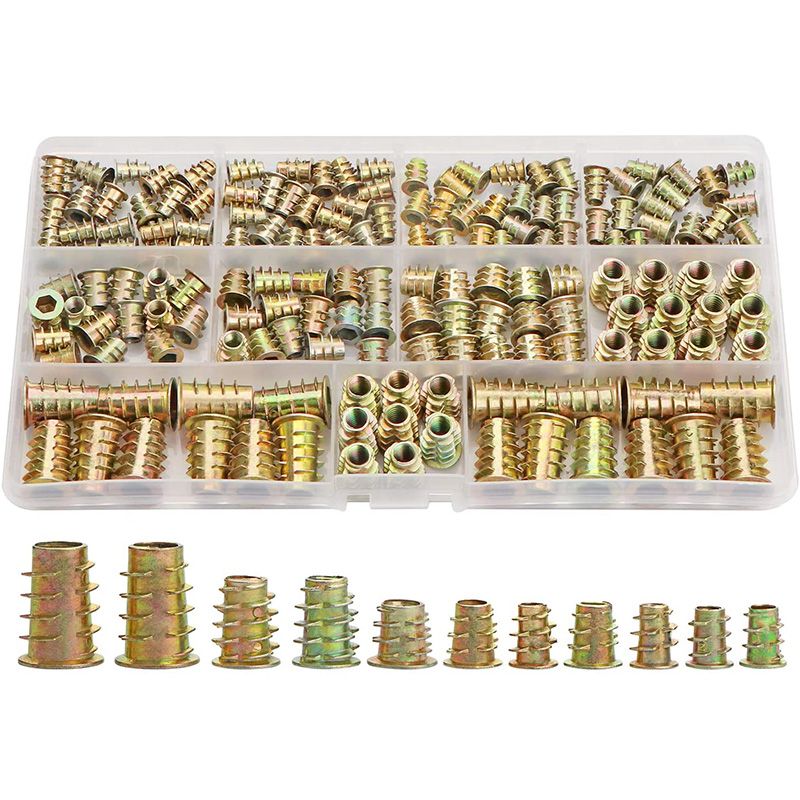 Threaded Inserts Nuts, Wood Insert Assortment Tool Kit, M4/M5/M6/M8 Furniture Screw Inserts Bolt Fastener(165 PCS)