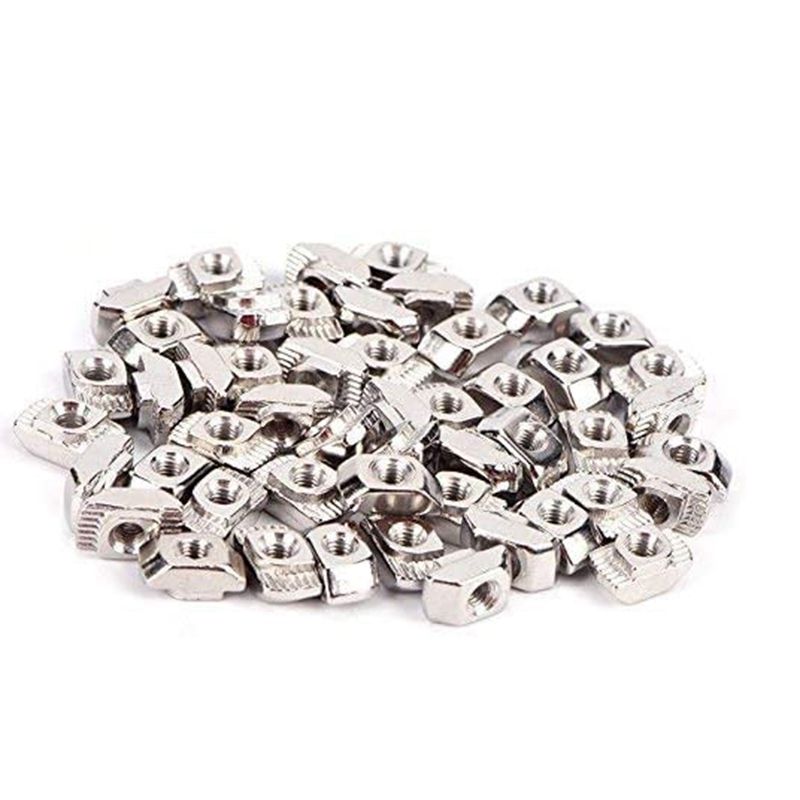 50 Pcs M5 T-Slot Hammer Head Nut 2020 Series Aluminum Profile Extrusion Slot European Standard (M5 x 10 x 6mm) - silver