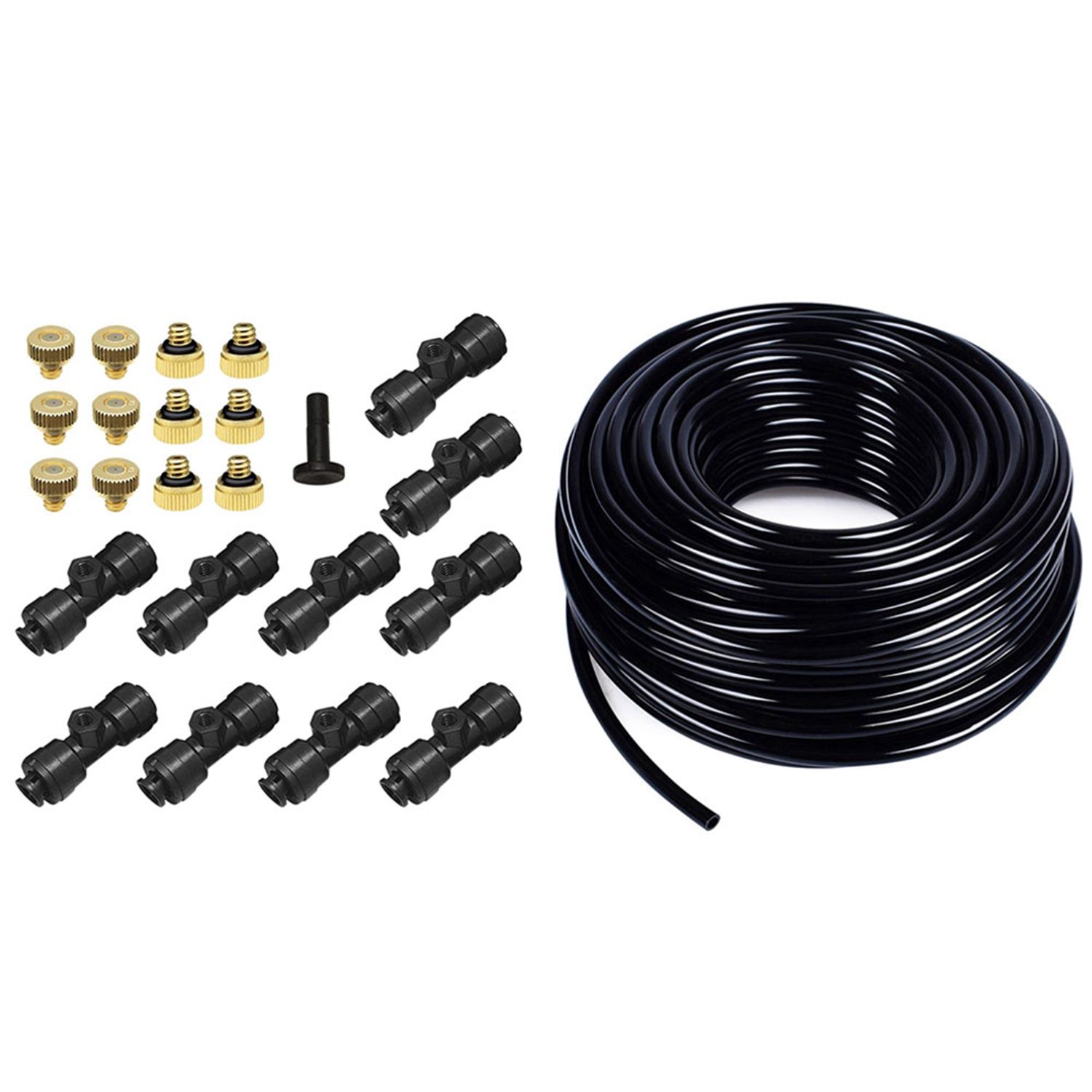 Durable Misting Nozzles Kit Fog Nozzles & 30M Meter 1/4 Inch Blank Distribution Pipe Drip Irrigation Hose