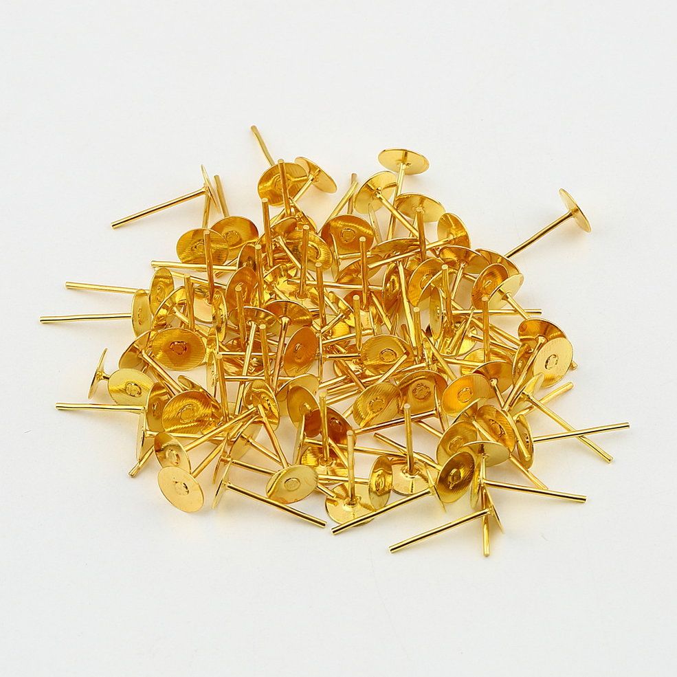 MA 100 pcs Flat Round Earstud Simple Plain Ear Stud 6mm/8mm Bright New-gold