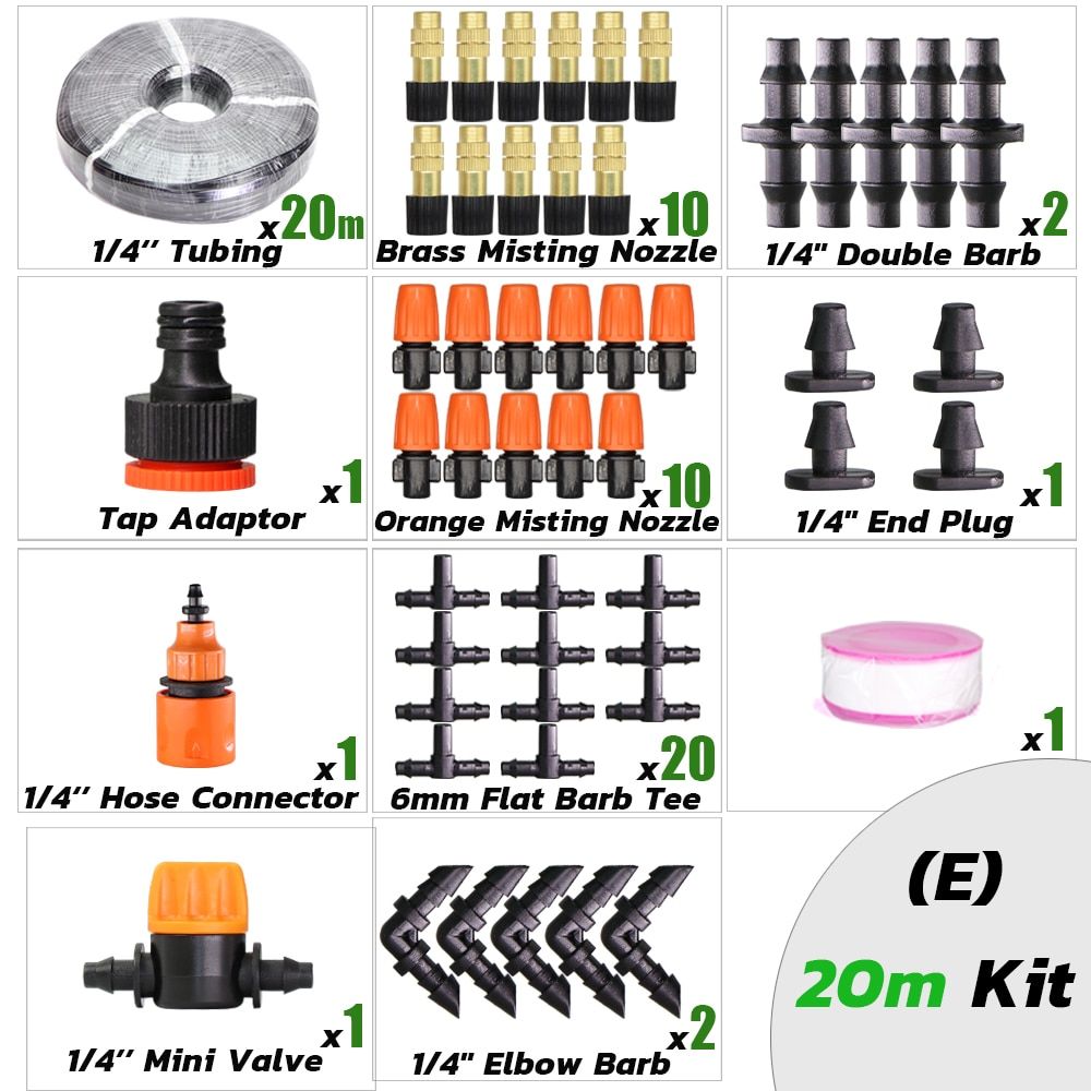 5-50m 1/4" Hose Garden Micro Mist Saving Irrigation System Automatic Spray Watering Kit With Adjustable Atomizing Nozzle